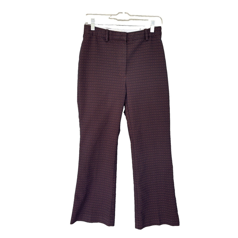 Wilfred Women's Dress Pants Size 6 High-Waisted Flare Leg Brown Navy Print